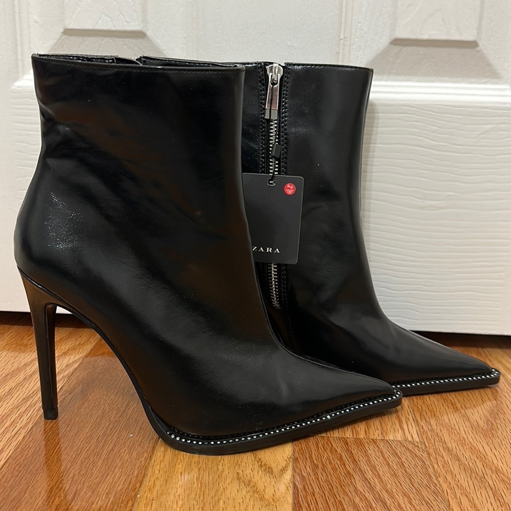 Zara Leather Rhinestone Booties - Picture 2 of 6